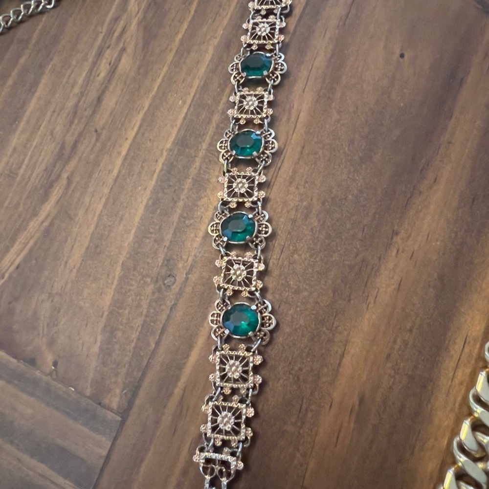 Gold-Tone Emerald Green Filigree Bracelet - Women Jewelry